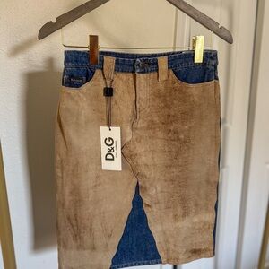 Dolce & Gabbana Vintage Denim Suede Skirt NWT Size 26 / EU 40 Rare Y2K Style